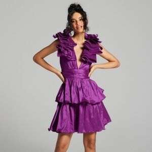 Gabrielle Union Purple Ruffle Bow Mini Formal Cocktail Dress Size M